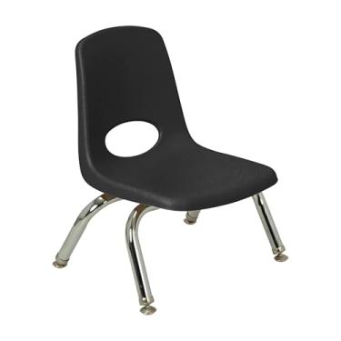 Imagem de Cadeira escolar empilhável de 20 cm, assento de estudante empilhável com pernas de aço cromado e deslizadores giratórios; para creche, pré-escola e escola em casa - preta, 14750-BK