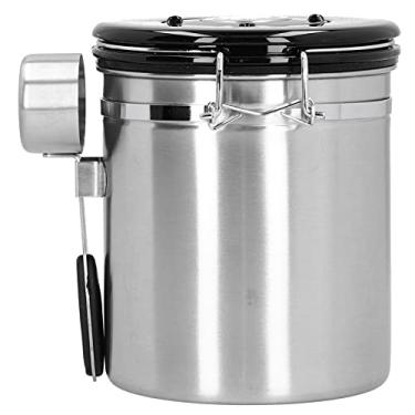 Imagem de ZJchao Lata de café, Grãos de café Reforçados de Camada Dupla Jarra de Vedação Com Válvula de Escape Spoon Coffeer Coffee Storage Container para Cozinha Em Casa (Prata)