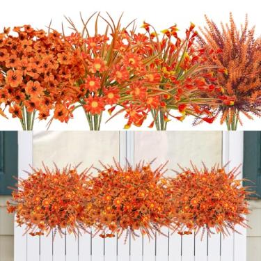 Imagem de Uieke 36 peças de flores artificiais para o outono ao ar livre, plantas de outono falsas, não desbotam, para janela externa, varanda, jardim, decoração