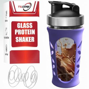 Imagem de Tilcore Coqueteleira de proteína de vidro para misturas e shakes de proteína, 635 ml, sem BPA, à prova de vazamento e durável, misturador de vidro para academia