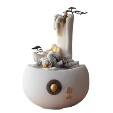 Imagem de LICONG-2019 Fonte de mesa arenito Rockery fonte de mesa decoração de mesa circulante água pequena fonte meditação relaxamento fonte interna (branco)