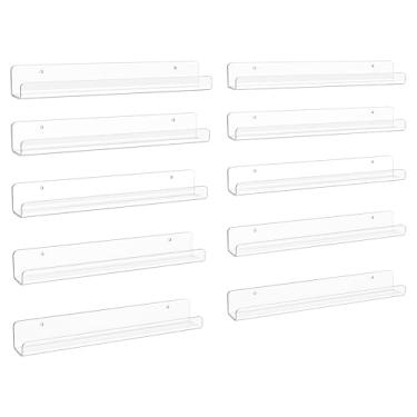 Imagem de upsimples Pacote com 10 prateleiras de acrílico transparente, estantes de berçário de 30,5 cm, pequena estante flutuante para crianças, suporte de parede de vinil, porta-discos, suporte de revistas