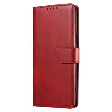 Imagem de LYJSMGZ Capa carteira para Sony Xperia 1 VII, capa de telefone com fecho magnético de couro liso flip suporte para cartão proteção contra choque capa interna, vermelha, Xperia 1 VII