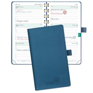 Imagem de POPRUN Agenda de bolso 2026 (tamanho fino 8,9 cm x 16,5 cm) Calendário semanal e mensal para bolsa, com compartimentos de hora em hora, papel grosso de 100 g/m2, capa macia espiral, suporte de caneta