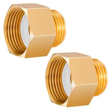 Imagem de Jingzan Pacote com 2 conectores fêmea NPT macho de 0,9 cm x 2,5 cm, adaptador de encaixe de mangueira de jardim de latão, encaixe de mangueira de jardim resistente para tubulação, adaptador de nível