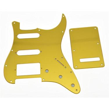 Imagem de KAISH 11 furos ST/Strat Style Pickguard HSS Pick Guard com placa traseira ST Tremolo Trem Capa para EUA/México Stratocaster/Strat Gold Mirror 1 Ply