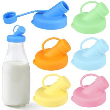 Imagem de Baderke Pacote com 6 tampas de silicone para garrafa de leite, tampas de bico de silicone de 48 mm de diâmetro, tampas de substituição de garrafas de leite de vidro, tampas de bico, à prova de