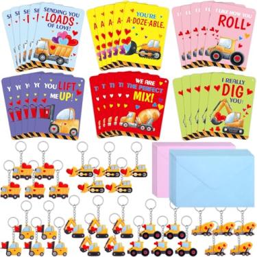 Imagem de Fancy Land Pacote Com 30 Cartões De Construção Para O Dia Dos Namorados, Sala Aula, Crianças, Chaveiros, Conjunto Presentes, Troca, Meninos, Meninas, Sacola Brindes, Caminhão, Trator