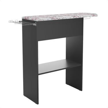 Imagem de Mesa Tábua de Passar Roupa com Armário e Cabideiro Compacta Porta Ferro (Preto)