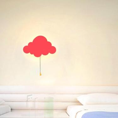 Imagem de GZZBMY Luminária de parede LED moderna em forma de nuvem com interruptor de cabo de puxar lâmpada de parede de metal operada por bateria recarregável por USB arandela de parede infantil presentes