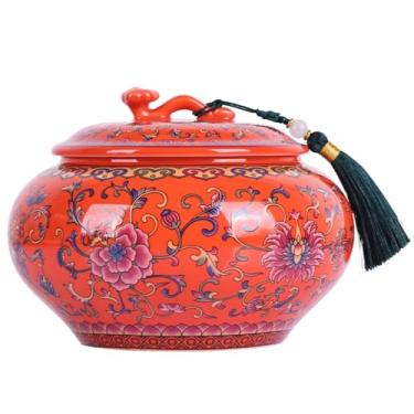 Imagem de Pote decorativo de gengibre esmaltado de cerâmica para decoração de casa - jarra de armazenamento de porcelana azul e branca, vaso de flores chinoiserie, recipiente decorativo multiuso (laranja)