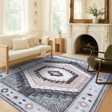 Imagem de Tapete Oushak, tapete turco vintage floral pastel grande para sala de estar, sala de jantar, quarto, cozinha, banheiro, berçário, corredor, tapetes (856BlckGry, 2,5 x 30,5 cm)