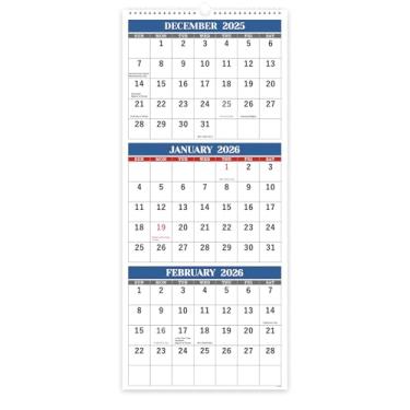Imagem de Calendário de parede 2025 - Calendário de parede vertical de 3 meses 2025 (dobrado em um mês), dezembro de 2024 a janeiro de 2026, 28 x 66 cm, calendário de parede 2025, calendário de exibição de 3