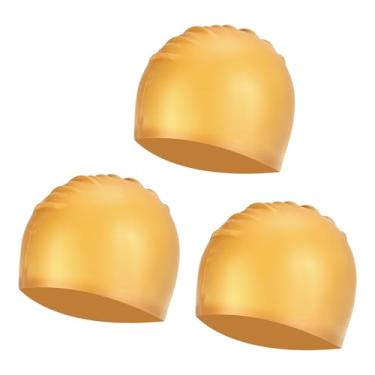 Imagem de YELARXI Touca de natação de silicone à prova d'água, confortável, antiderrapante, adequada para mulheres e homens, cabelo longo e curto adulto (3 peças, amarelo escuro)