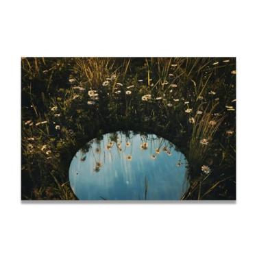Imagem de Impressão de foto de realismo floral de poça redonda – Arte de parede de jardim vibrante para decoração de casa, reprodução de pintura em tela 60 x 90 cm Un emoldurada