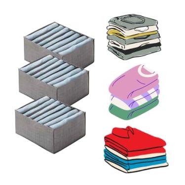 Imagem de Kit 3 Organizadores De Roupas Com 7 Dividorias Ideal Para Closet, Guarda-Ropuas e Gavetas Comporta Calça Camiseta Blusas (Cinza)