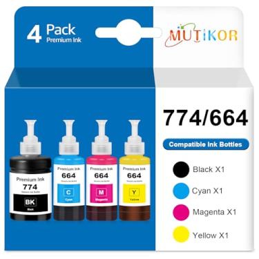 Imagem de Mutikor Cartucho de tinta compatível com 774 664 para impressoras Eps T774 T664 T774120-S T664520-S para Eco Tank ET-4550 ET-3600 ET-16500 ET 4550 3600 16500 (pacote com 4) BK/C/M/Y )