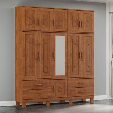 Imagem de Guarda Roupa Tripartido 11 Portas 4 Gavetas com Espelho Linha Cobre 1277C Castanho Finestra