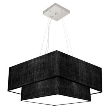 Imagem de Lustre Pendente Duplo Quadrado Vivare Md-4066 Cúpula em Tecido 50x35cm Preto - Bivolt