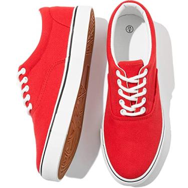 Imagem de FRACORA Tênis masculino de lona branco cano baixo tênis casual com cadarço, Vermelho, 8.5