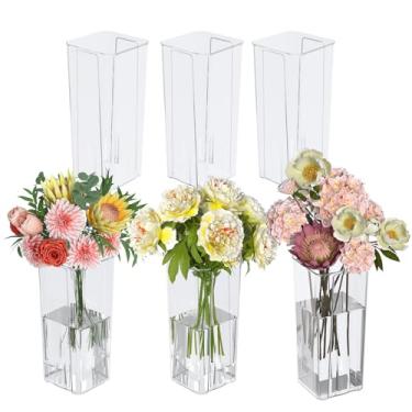 Imagem de Pekky Pacote com 6 vasos de flores de acrílico transparente para centros de mesa, vaso quadrado alto para flores