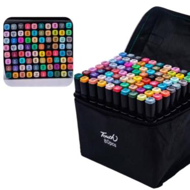 Imagem de Kit 80 Canetinhas Marcador Escolar  Ponta Dupla