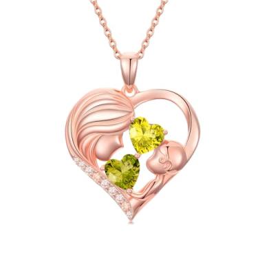 Imagem de Zoeniya Colar com pingente de coração banhado a ouro rosa para mãe e filha com 12 meses, presentes de dia das mães para mãe, pedra do mês de nascimento, joia de aniversário para mãe, esposa, namorada