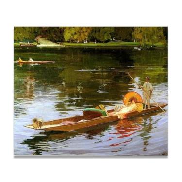 Imagem de LKXGRRSFG Barco no Tâmisa John Lavery Realist Portrait & War Scene Impressão em tela – Arte irlandesa clássica para decoração de casa 30 x 36 cm sem moldura