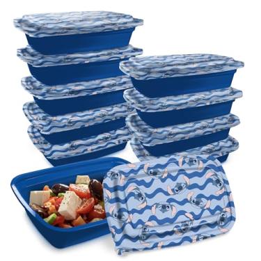 Imagem de Recipientes Disney Meal Prep – 20 peças reutilizáveis para alimentos com tampas – Seguro para freezer, micro-ondas e lava-louças – com Mickey e Minnie, Lilo e Stitch (azul ondulado))