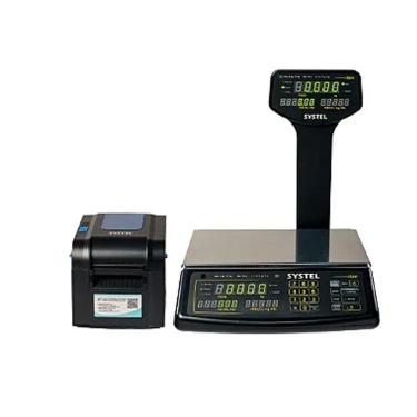 Imagem de Combo Balança Systel Clipse Torre Preta 30kg + Impressora Etiquetadora Quo Novo