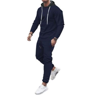 Imagem de Fatos De Treino Masculinos Outono Com Cordão Terno Esportivo Fitness Jogging Suit Cor Sólida Hoos Sports Jackets, N-Navy, L