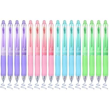Imagem de BAYTORY 16 canetas apagáveis retráteis, tinta azul, caneta de gel apagável de ponta fina estética de 0,5 mm, faz com que os erros desapareçam, canetas de escrita suave com borrachas para diário e