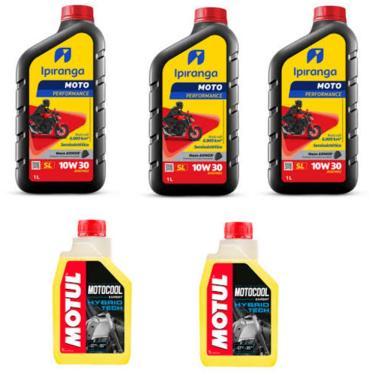 Imagem de Kit Completo Troca Óleo 3L Semissintético 10W30 Ipiranga  + Fluido Aditivo Motocool Motul 2L Cbr500r Cb500f Cb500x