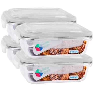 Imagem de Kit 4 Potes Vidro Retangular Tampa Com Travas 640ml Transparente