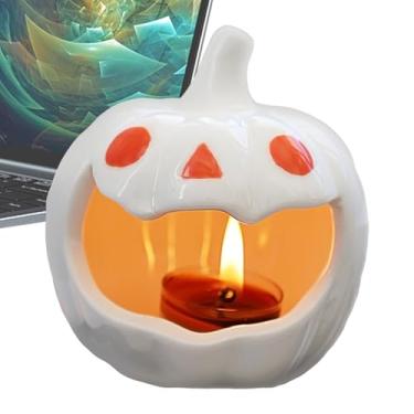 Imagem de Castiçal de abóbora de Halloween - Suporte de vela de abóbora de cerâmica | Suporte de vela de estátuas de fantasma | Ornamento de atmosfera de mesa para cornija banheiro sala de estar local de