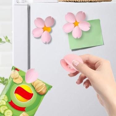 Imagem de Pacote com 2 clipes magnéticos de vedação de flor de cerejeira, ímãs de geladeira de flor Sakura rosa para armazenamento de alimentos, organização de cozinha (rosa)