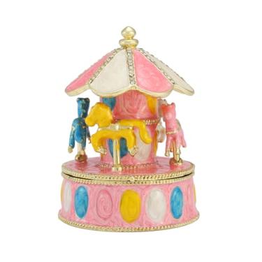 Imagem de Janshe Cul Caixas de bugigangas de carrossel rosa articuladas pintadas à mão pequenas caixas de suporte de anel de joias esmaltadas presente de Natal para mulheres