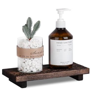 Imagem de Bandeja de banheiro para decoração de casa de fazenda, suporte de pedestal de madeira, acessórios de cozinha, suporte de sabão para pia, balcão, penteadeira, marrom escuro
