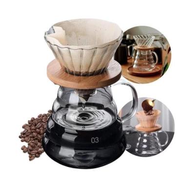 Imagem de Conjunto Passador De Café Coador Jarro Vidro Bambu Cozinha - MM