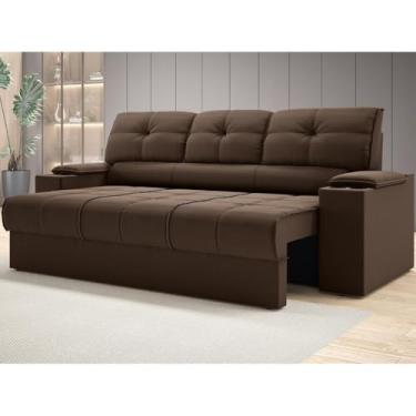 Imagem de Sofá Reclinável de Luxo com Porta Copos e Apoio Retrátil - Conforto em Veludo Suede | 205cm | (Marrom)