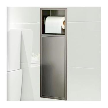 Imagem de JINMLBO Nicho de banheiro de aço inoxidável, armário de escova de vaso sanitário oculto à prova d'água, alcova de armazenamento de papel higiênico embutido na parede para sala de estar quarto (cinza
