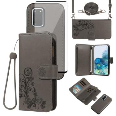 Imagem de Asuwish Capa de celular para Samsung Galaxy S20 Plus S20+ 5G Carteira com zíper destacável com protetor de tela de vidro temperado, suporte de cartão de flores S20+5G S20plus 20S + S2O S 20 20+ G5