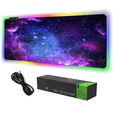 Imagem de Mouse pad para jogos RGB, Mouse Pad DINKY Grande Extended Soft Led com 14 modos de iluminação, teclado resistente à água, tapete de mouse para teclado de computador 35,4 × 15,8 cm-Nebula Universe