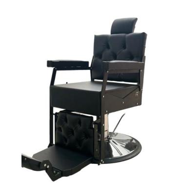 Imagem de Cadeira Poltrona Kigman All Black retrô Para salões e barbearia Estofa