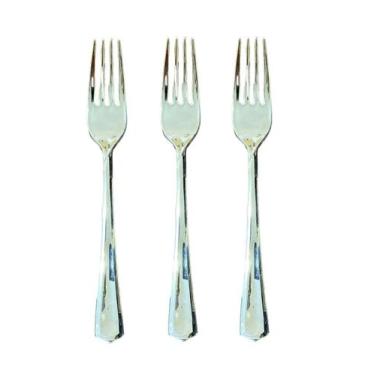 Imagem de Garfos Refeição Descartáveis Luxo Plástico Prata 18cm-100un - Blook