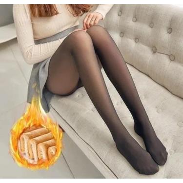 Imagem de Meia-Calça Térmica Forrada Peluciada Translúcida de Lã Feminina Super 