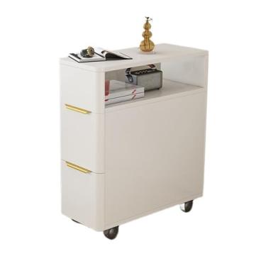 Imagem de Mesa lateral de sofá, mesa lateral ultra-estreita, sofá, aparador, armários laterais, mesa de centro removível, armário estreito, armário sanduíche, armário lateral criativo (cor creme, 20 x 60 x 95