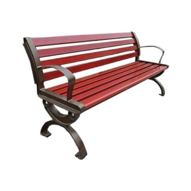 Imagem de Banco externo para jardim, cadeira de encosto ao ar livre, banco de lazer de madeira, moldura de alumínio fundido, bancos de jardim