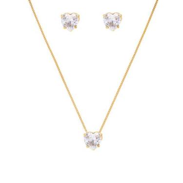 Imagem de Conjunto Colar e brinco coração Zircônia Folheado A Ouro 18k - Milena 
