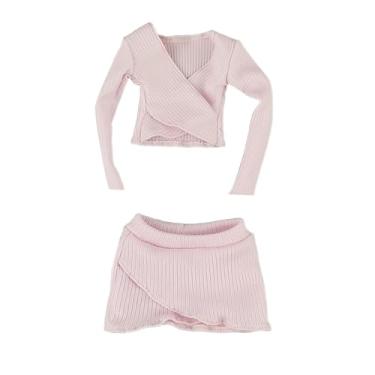 Imagem de Milageto 1:6 Crop Top Feminino Saia Curta Manga Longa Top Ajustado para Acessórios de Bonecos de ação de 12 Polegadas, Rosa